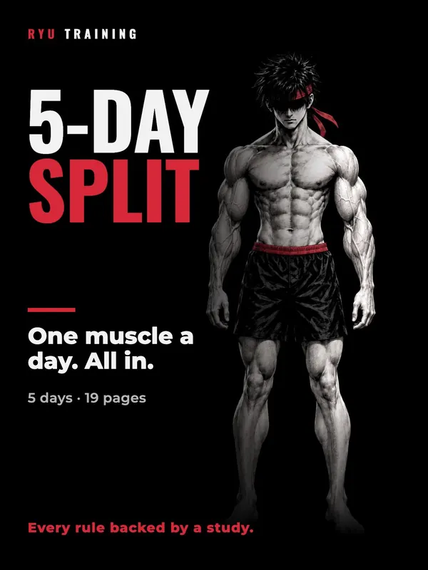 Cover of the free 5-Day Split program PDF by Ryu Training, with Ryu drawn in manga style